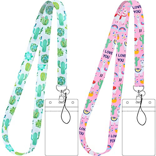 Cosysparks Lanyard, Cartoon Rosa, Klassisch, Nylon, 2er-Set, Ausweishülle mit Schlüsselband, Transparent, Wasserdicht, 11,2 x 7 cm, 5,6 cm breit, 45 cm lang, Ideal für Büro, Schule, Reisen