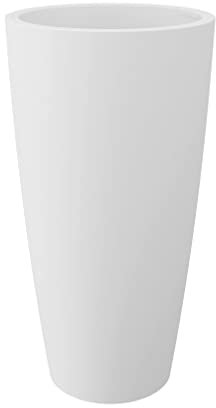 eacommerce Vaso d'arredo Alto Tondo a Colonna in Plastica con contenitore estraibile per esterni e interni (38x85H cm, Bianco)
