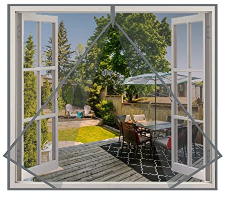 Eouyt Moskitonetzvorhang 100x110cm Magnetisches Bildschirmfenster DIY Fenstergitter Multifunktionaler Insektenschutz-Rollladen Jalousien, Grau