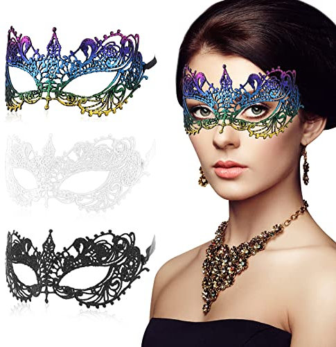 Sibba 3 Stück Maskerade Masken für Frauen Sexy Spitze Venezianische Gesichtsmaske Weihnachten Auge Masked Dame Mädchen Maskerade Abschlussball Karneval Maske Ball Kostüm Zubehör Maskerade Party B