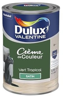 Dulux Valentine Crème de Couleur - Peinture multi-supports intérieure - Satin Vert Tropical 1,25 L