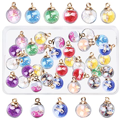 SUNNYCLUE 1 Box 40 Stück Glaskugel Charms Klarer Globus Kleine Sterne Mini Flasche Wunschkrone Glaskugelflaschen Für Schmuckherstellung Charms Anfänger Erwachsene Basteln Party Heimdekoration Zubehör
