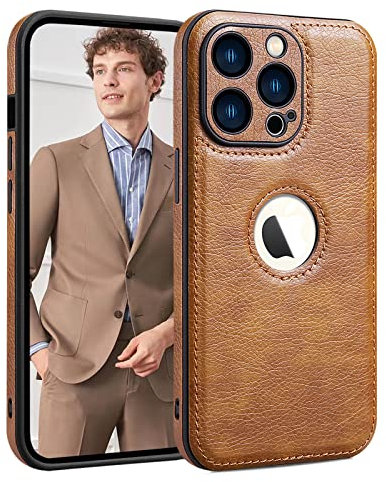 SOUTEM Custodia in Pelle PU per iPhone 13 Pro Max,Cover di Protezione per L'obiettivo della Fotocamera,PU Pelle Sottile Lusso Business Antiscivolo Grip Rugged Antiurto Pieno Protettivo Case(Marrone)