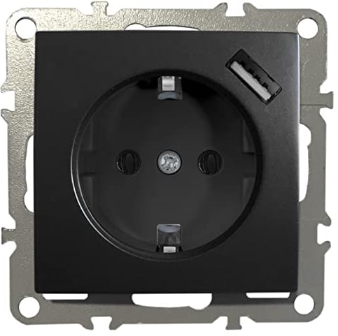 Schuko Steckdose Unterputz Schutzkontakt-Steckdose 1-Fach 16A 220-250V mit USB 5V 1A Schwarz Matt