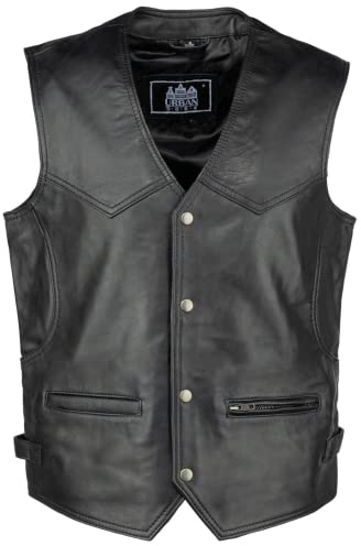 URBAN 5884 Bikergilet aus echtem Leder, bequemes Schafsfell, Bikergilet mit Knopfverschluss, Schwarz, L