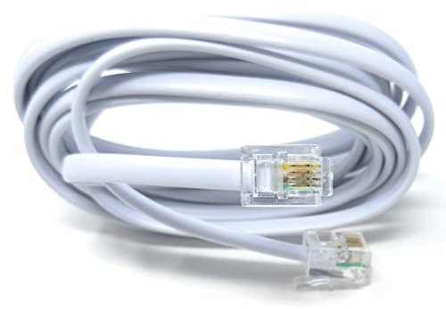 DRUT 2m RJ11 to RJ11 Telephone Landline Cable ADSL (6P4C) Flat Lead High Speed BT Internet Broadband Male to Male Router, Modem, Phone Extension Wire 6.5ft White