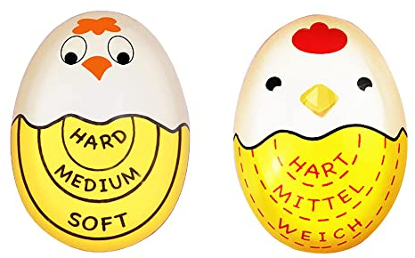Finyoffiy 2 Individuel de minuteurs pour Oeufs à bouillir Minuteur pour Oeufs durs Qui Change de Couleur lorsqu'ils sont cuits (2pcs)