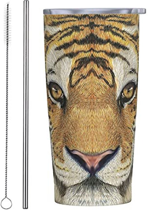 Portrait of Tiger Bouteille d'eau isotherme en acier inoxydable avec couvercle 591 ml