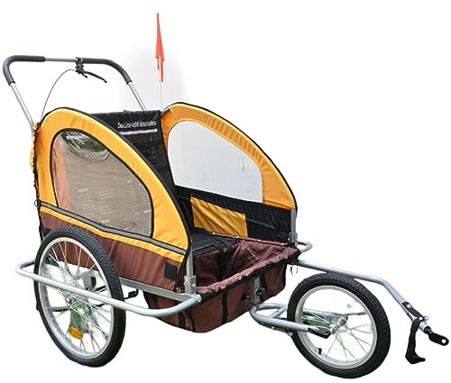 HAZARA Rimorchio bici bambino genitore pieghevole doppio passeggino 2 in 1 outdoor impermeabile bici rimorchio carrozzina facile da manovrare-orange