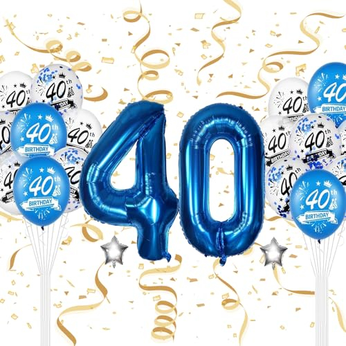 Luftballon 40. Geburtstag, Blaue Geburtstagsdeko 40 Jahr Ballon Zahl 40 Riesen Folienballon Deko 40. Geburtstag Frauen Mann Happy Birthday Folienballon für 40 Geburtstag Party Dekoration