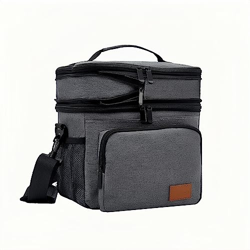 DAROSS Lunch-Tasche, isolierte Lunch-Tasche, 15 l isolierte Kühltaschen für Damen/Herren, Lunch-Kühltasche, erweiterbares 2-lagiges Design/2 Temperaturzonen (15 l, grau)