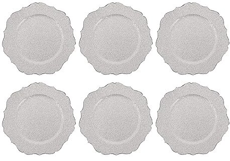 Set Of 6 Charger Plates Silver Glittery Xmas Dinner Party Wedding Birthday New Year Table Decoration Luxury Christmas