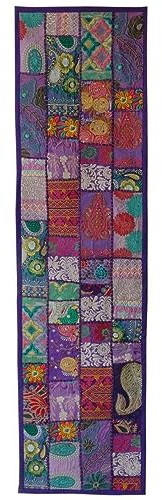 Rajbhoomi indischer Tischläufer, bestickt, Patchwork, Baumwolle, Esstisch, handgefertigt, dekorativer Tischläufer, 45,7 x 152,4 cm, Violett