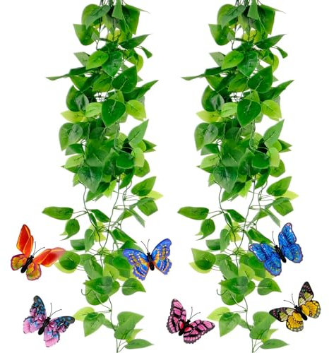 WuGU 2 PCS Plantes Artificielles Tombante avec 6 Pcs Papillon Artificiel Magnétique, 87 cm Plante Artificielle à Suspendre, Lierre Artificielle Fausse Plante Décoration pour Mariage, Salon, Jardin