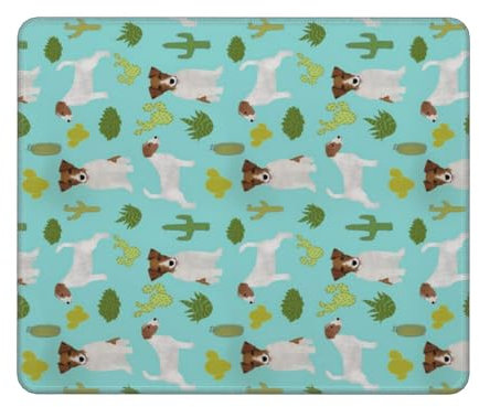 Tapis de Souris, Jack Russell Terrier Cactus Menthe Mignon Jack Russell Chien, Tapis de Souris à Base de Caoutchouc antidérapant, Tapis de Souris étanche 12 × 10 Pouces Bureau