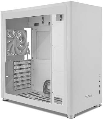 YEYIAN Caja PC Gamer Hussar Plus Torre Media Motherboard Compatible ATX, Micro ATX, Mini ITX | Panel Lateral de Cristal Templado Transparente | Incluye 1 Ventilador Trasero 120mm (Blanco)