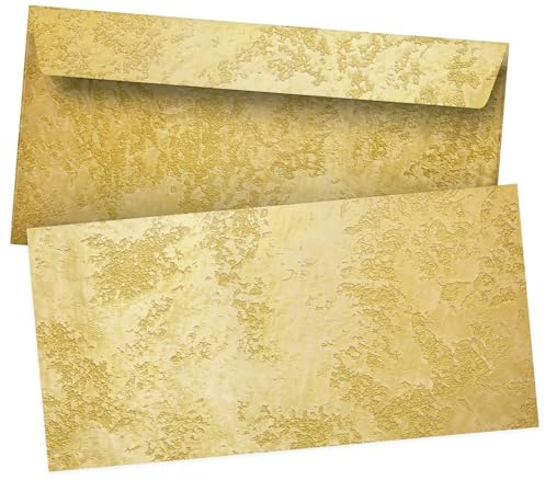 50 Briefumschläge DIN Lang | Fotodruck Gold Look edel | selbstklebend ohne Fenster | Brief-Umschlag mit Design-Motiv bedruckt | 90 g/m²