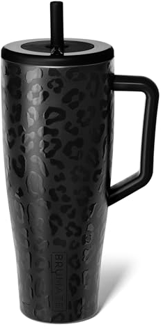 BrüMate Era Trinkbecher mit Griff und Strohhalm, 100 % auslaufsicherer, isolierter Becher mit Deckel und Strohhalm, aus Edelstahl, Becherhalter-freundlicher Boden, 1,2 l, Onyx-Leopardenmuster