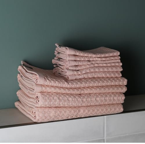 AGA.PIE 10er Set Bambus Lyocell Handtücher - Puder, 4 Größen, Bio Oeko-Tex 100, mit Bio Baumwolle, Nachhaltig, Waffelpique - Handtücher - 10 Stück…