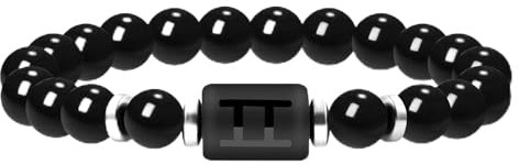 Oneress Sternzeichen-Armband für Damen und Herren, 8 mm, natürlicher schwarzer Achat, Sternzeichen, Horoskop-Armband, 12 Sternbilder, Zylinder-Charm-Armband, Gebetssegen-Armband, Stein