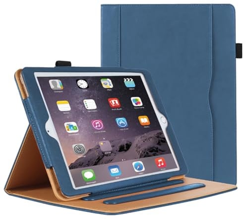 DAORANGE Funda para iPad 6 Generación 2018/iPad 5 Generación 2017 9.7, Funda para iPad Air 2 9.7 2014, Funda de Cuero PU, Bolsillo para Documentos, Auto-Sueño/Estela (Azul Oscuro)
