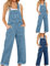 Womens Denim Jumpsuit UK Clearance Long Playsuit with Pocket Ladies Sleeveless Dungarees Summer Jeans Playsuit Casual Romper Adjustable Straps Overalls Loose Romper Baggy Bodycon Jumpsuits