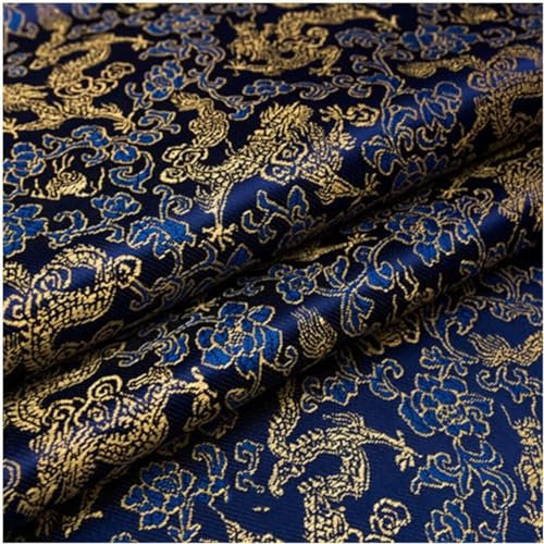 ELzEy Tissu Satin Satin Tissu en Satin de soie, 90cm de largeur, brocart chinois brodé, motif de fleur de Dragon, tissu artisanal traditionnel, 1M travaux de couture créations et vêtements