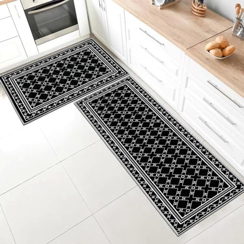 Alfombra de cocina antideslizante, juego de alfombras de cocina antideslizantes lavables adecuadas para habitaciones infantiles, entradas, exteriores, cocinas, vestíbulos. (Style N, 40 x 120+40 x 60