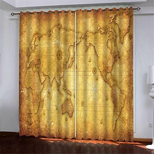 3D Vintage Weltkarte Vorhang Mit Ösen 140 (B) X 160 (H) cm Mikrofaser Gardinen Blickdicht Verdunkelungs Scheibengardinen 2 Stücke Für Wohnzimmer Schlafzimmer Kinderzimmer Jugendzimmer -9P0T+I5Y9-6