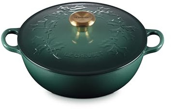 Le Creuset Holly Collection Casserole à soupe en fonte émaillée 4,5 l avec bouton doré