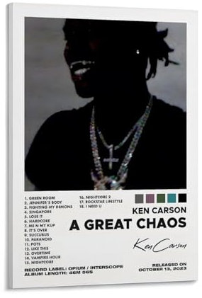 CNXIDTDSE Ken Carson A Great Chaos Album-Cover, Musikalbum, Poster, Dekoration, Malerei, Leinwand, Wandposter und Kunstbild, Druck, moderne Heimdekoration, Poster, 50 x 75 cm, Rahmenstil