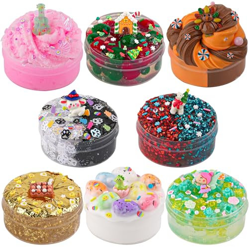 8 x 100 ml Schleim Set für Kinder, Slime Variety Pack Different Textures, enthält Bingsu Crunchy, Butter, Cloud, Clear Slime, Schleim-Partygeschenke für Mädchen & Jungen, Oster