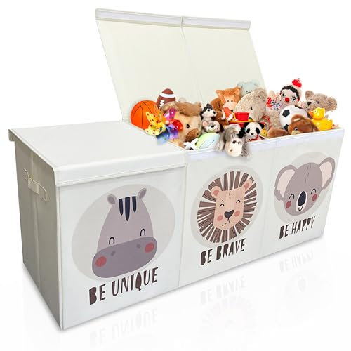 KissyMino - Caja de Almacenaje Grande para Juguetes, Baúl Infantil Plegable de Tela con Tapa y Asa, Cesta Juguetero, Organizador Dormitorio Sala de juegos Guardería Libros Ropa (Beige, Grande)
