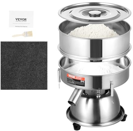 VEVOR Siebmaschine, elektrisches Mehlsieb, Vibrationssiebmaschine, automatisches Sieb zum Sieben 40 + 60 Maschen, 45 W Pulversiebmaschine, Vibrationssiebmaschine für Mehl, Mungbohnen, Reis, Silber