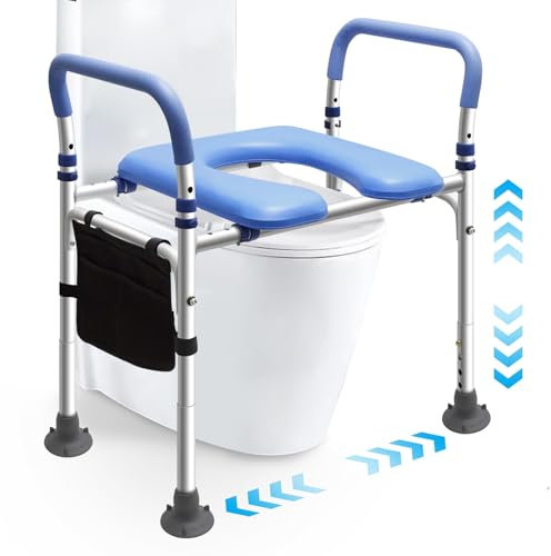 Rialzo WC per Anziani, Telaio Di Supporto Per WC, Rialzo Per Sedile Wc Rialzo Per WC, Sedia WC per Anziani Disabili, Sedile WC Rialzato Regolabile con Maniglie, Braccioli per WC, Fino a 150 kg (Blu)
