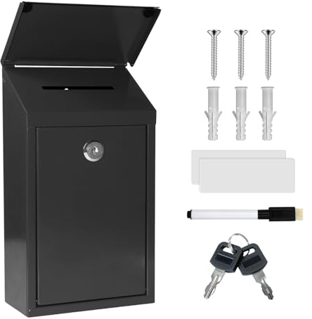 CHONOVO Metal Cash Box 10.2 with 2 Magnetic Whiteboard, Black Money Box