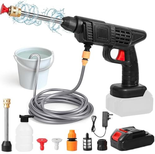 Pistola de Agua de Alta presión, Hidrolimpiadora Bateria 6000 mAh, 24V Pistola de Agua para Coche eléctrico para Lavado de Coches, Hidrolimpiadora Portátil con Manguera de 5m