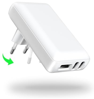 WUKUR Chargeur USB 20W Rapide,Multiprise 2 USB-C & 1 USB-A,Prise USB Pliable Plat,Blanc - Chargeur Secteur Multiport pour iPhone,Samsung,Huawei et Tablettes