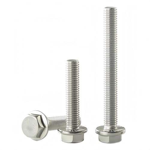 YIIFLY Boulon à bride M8×50 mm M8×1,25, acier inoxydable 304 (A2-70), DIN 6921, finition brute, filetage complet, 10 PCS