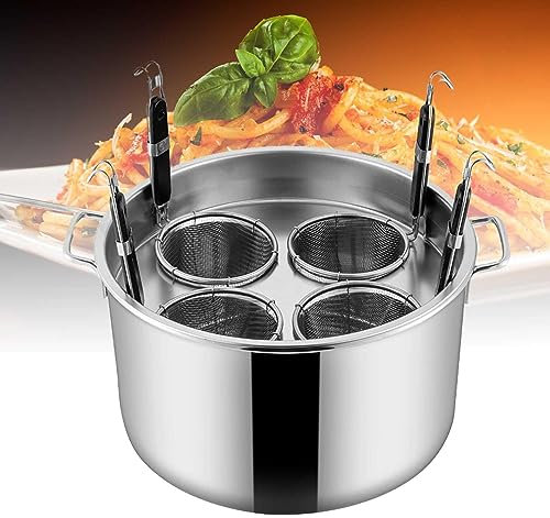 Generisch Spaghettitopf Multifunktionaler Nudeltopf Topf 41,5cm mit 4 Siebeinsatz, Edelstahltopf Nudeltopf für alle Herdarten, leichtes Kochen