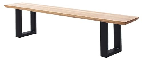 Lomadox Esszimmer Bank Sitzbank 180x40cm Eiche massiv geölt mit Schweizer Kante, U-Gestell schwarz Metall, Massivholz/Echtholz