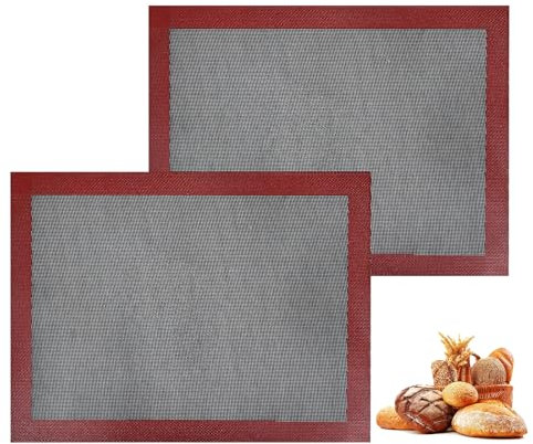 KitchenRaku 2-Pack Perforated Silicone Baking Mat, 15.7x11.8 Non Stick Reusable Bread Mat, Silicone Baking Sheet Liner for Cookies, Macarons Bread & Pastry, Toaster