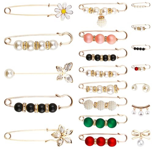 20Pièces Perle Broche, Broche Élégante Fausses Perles Mode Broche de Perle Simulée Épingle Sécurité Clips pour Femmes Pull Col Châle Cardigan Echarpe Cadeaux pour Saint Valentin Anniversaires