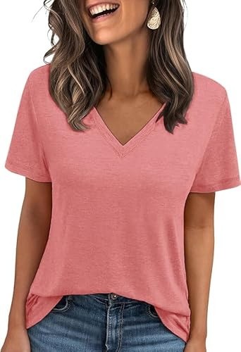 Cuptacc T Shirt Femme Top Femme Ete Tshirt Col V Manches Courtes Haut Habillé Basic Débardeur