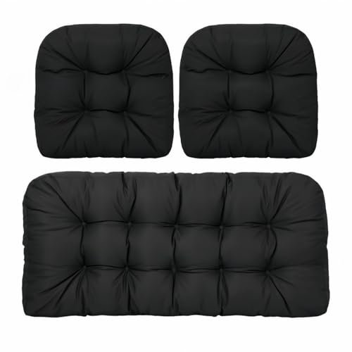 LINONI 3er Gartenstuhl-Kissen-Set, Outdoor Stuhlkissen, Sitzkissen,wasserdichte Garten Stuhlmatte,Geeignet für Terrasse- und Gartenmöbel(Schwarz)