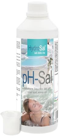 Hydrosal pH - Sal + Gobelet Doseur, Réducteur de pH avec sels minéraux pour traitement thermique, idéal pour piscine et spa hydromassage - 1 l