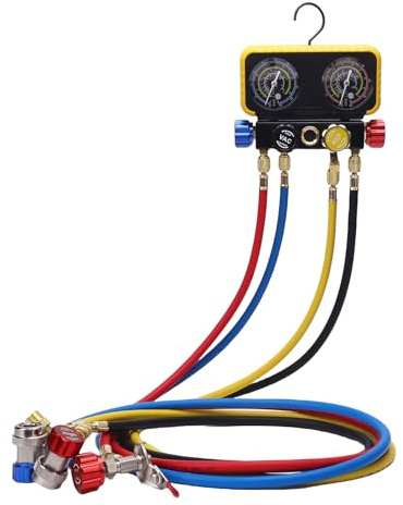 Thonlai Set di Collettori HVAC a 4 Vie, Letture Accurate per Refrigeranti R32 R32 R134A R22, con Valvole R410A Meter e di Sicurezza per Uso Professionale e Domestico