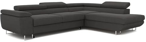 IDOHOME Ecksofa mit Schlaffunktion und Bettkasten Rechts 274 x 203 cm | 274 x 203 cm, Hoher Sitzkomfort, Verstellbare Kopfstützen, Wohnen und Schlafen, Rechte Ausführung