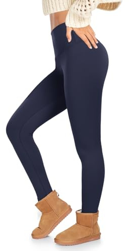 ACTINPUT Thermal Leggings Women High Waisted Thick Fleece Lined Leggings Long Winter Warm Stretchy Leggings Tights Blue(Navy Blue)