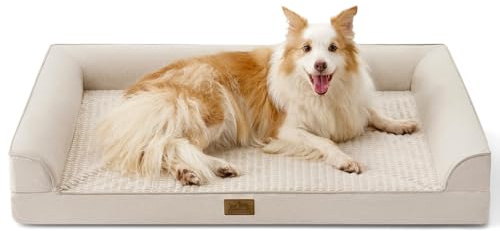 Cosy KISS Orthopädisches Hundebett Waschbar für Sehr Große Hunde, XL Beige | Rutschfestes, Weiches U-förmiges Hundebett, Wasserdichter Abnehmbarer Bezug, Tragbares Haustiersofa, 112x81x18 cm Beige